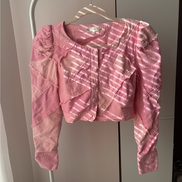 LoveShackFancy Eleora Pink Patchwork Cropped Jacket Size 00 Missing Button Last - Picture 5 of 9